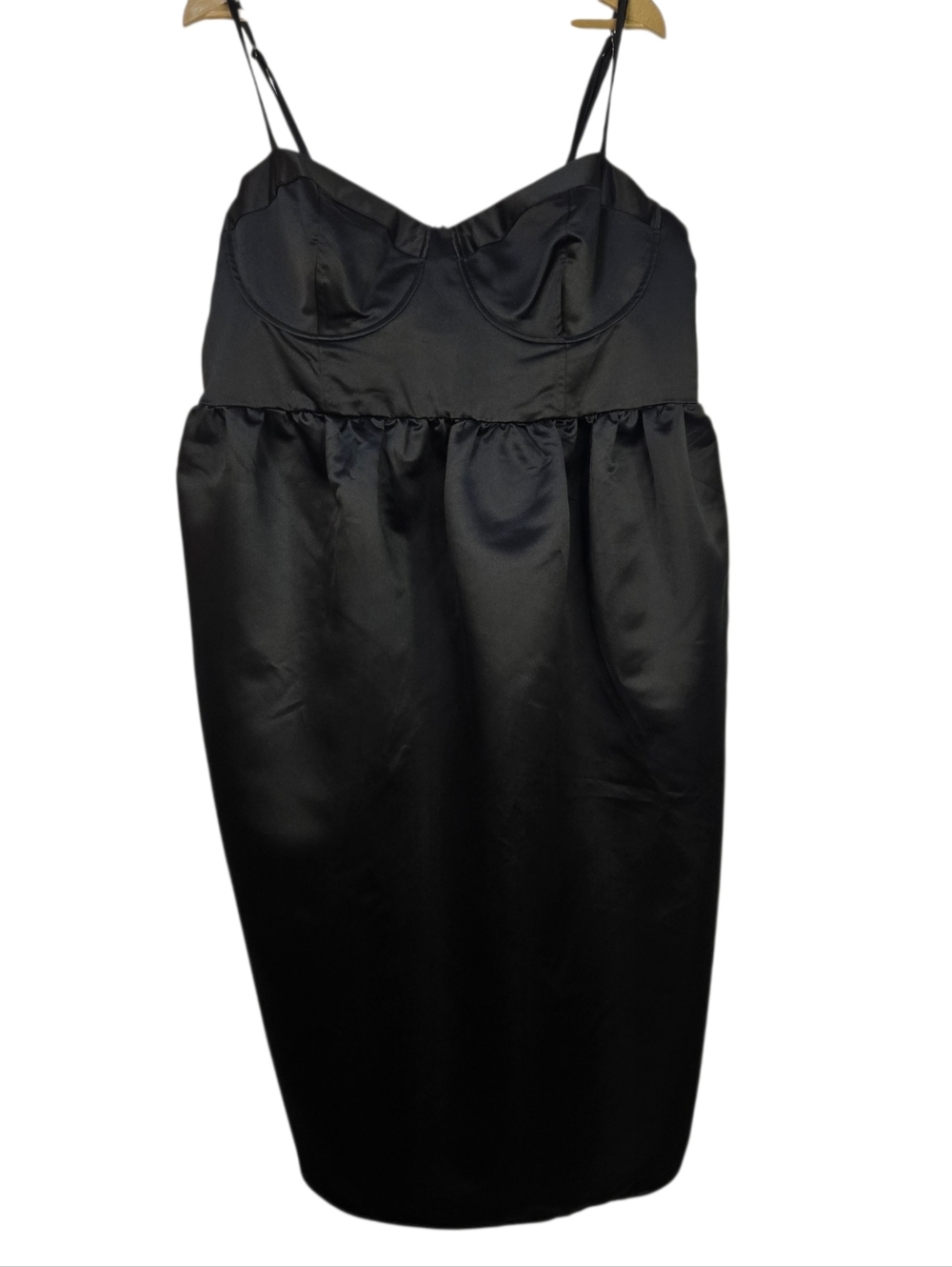 FUTURE COLLECTIVE-Target Size 1X Black Satin Sexy Spaghetti-Strap Dress NWOT